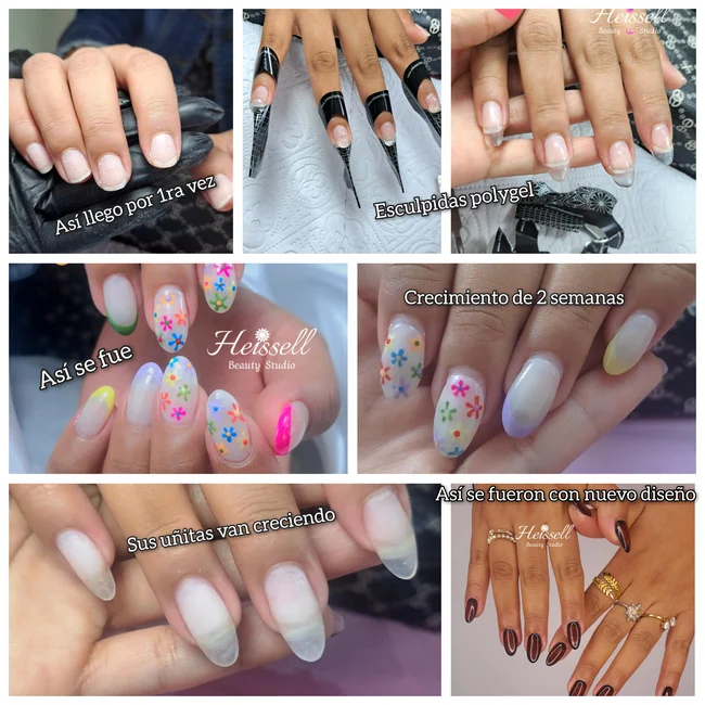 varias imagenes de extensiones esculpidas en polygel